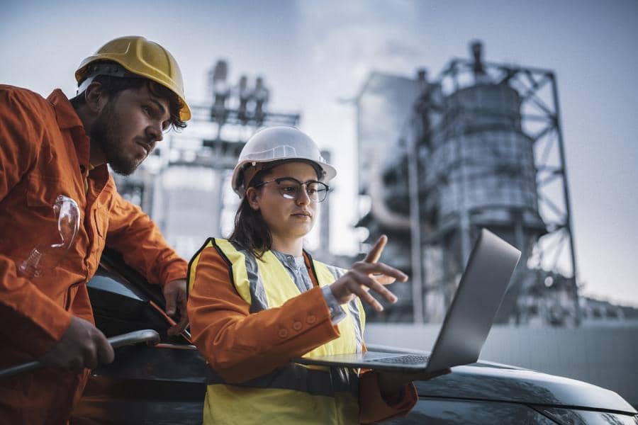 Engineers outside nuclear plant